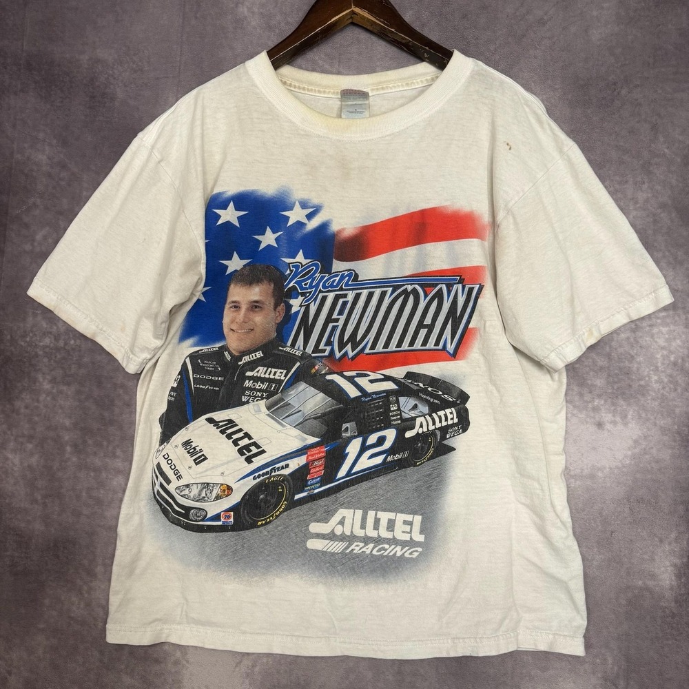 Vintage Ryan Newman Alltel‎ Racing Shirt Mens Large White NASCAR Graphic Tee